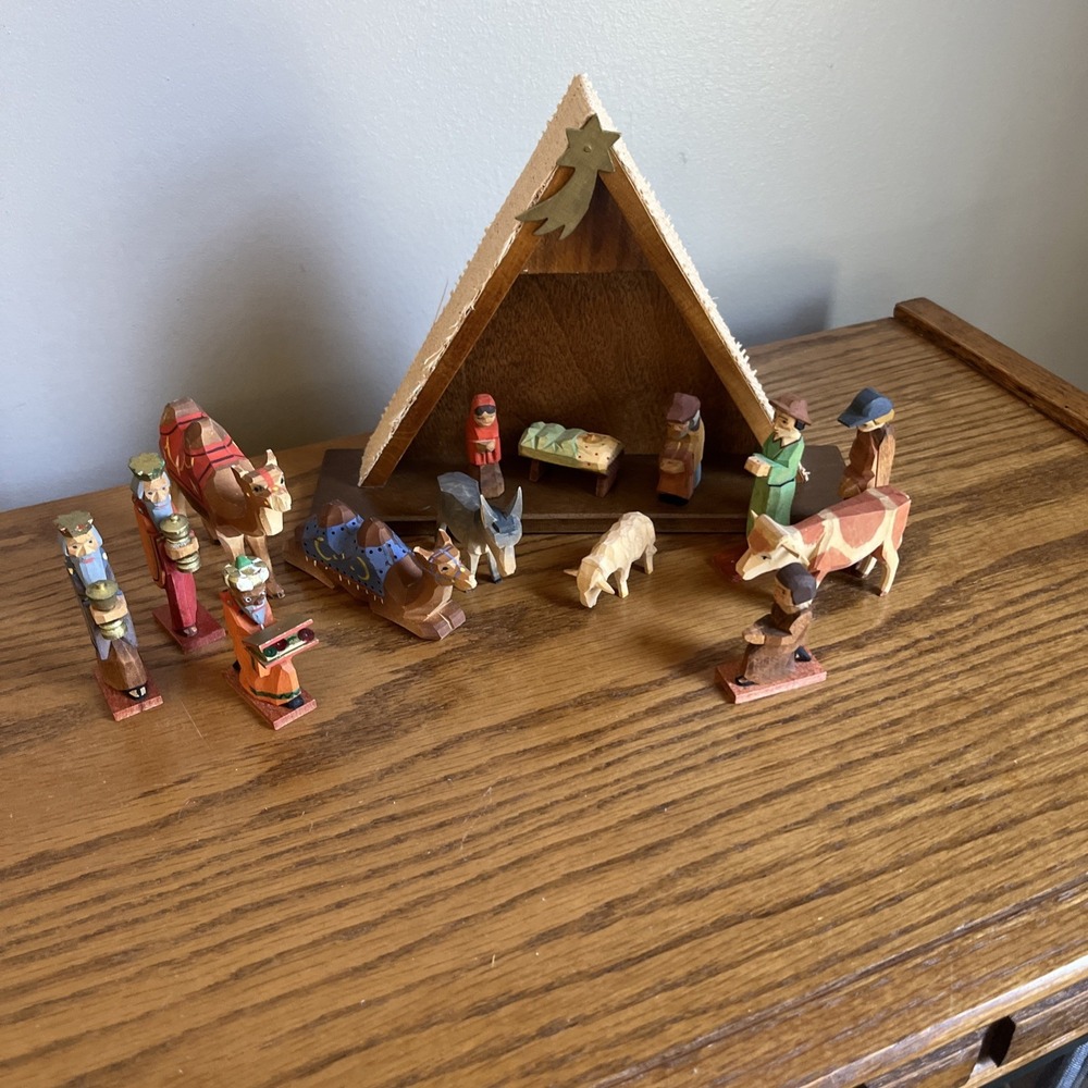 VTG EMIL HELBIG  15pc‎ Hand carved Nativity The Erzgebirge EXPERTIC West Germany